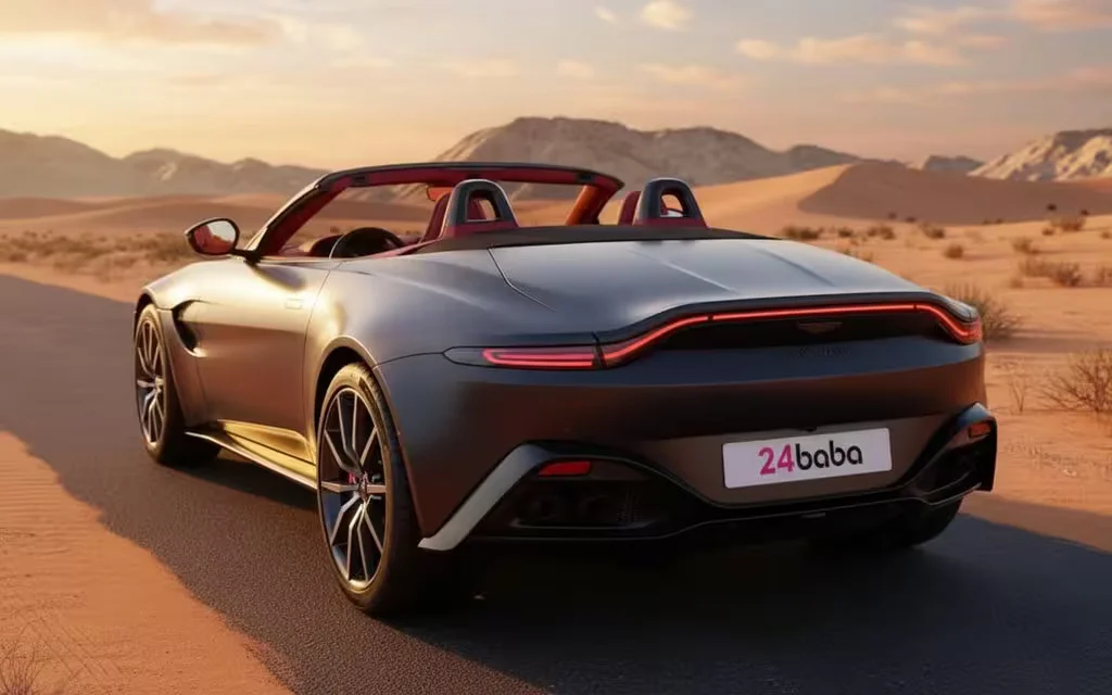 AstonMartin Vantage 2024 Black rear view showing taillights – rental in Dubai