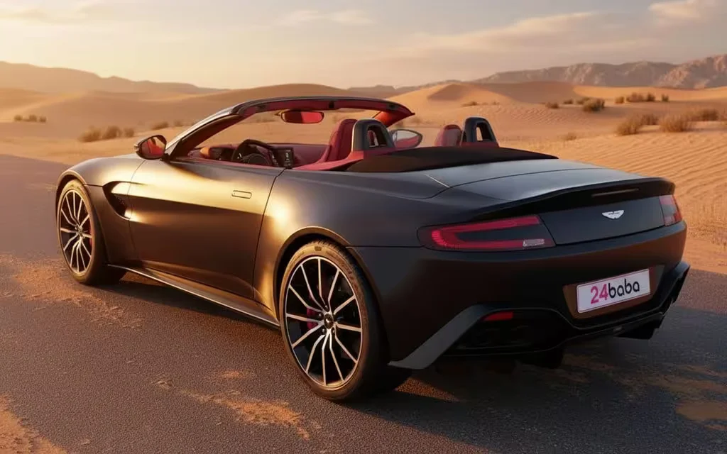 AstonMartin Vantage 2024 Black rear view showing taillights – rental in Dubai