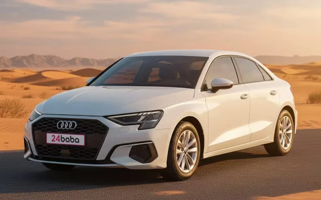 Audi A3 2023 White front view with headlights