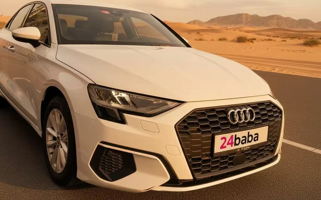 Audi A3 2024 White front view with headlights