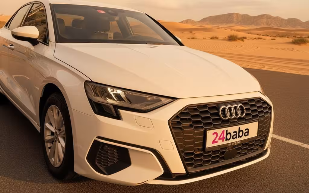 Audi A3 2024 White front view with headlights