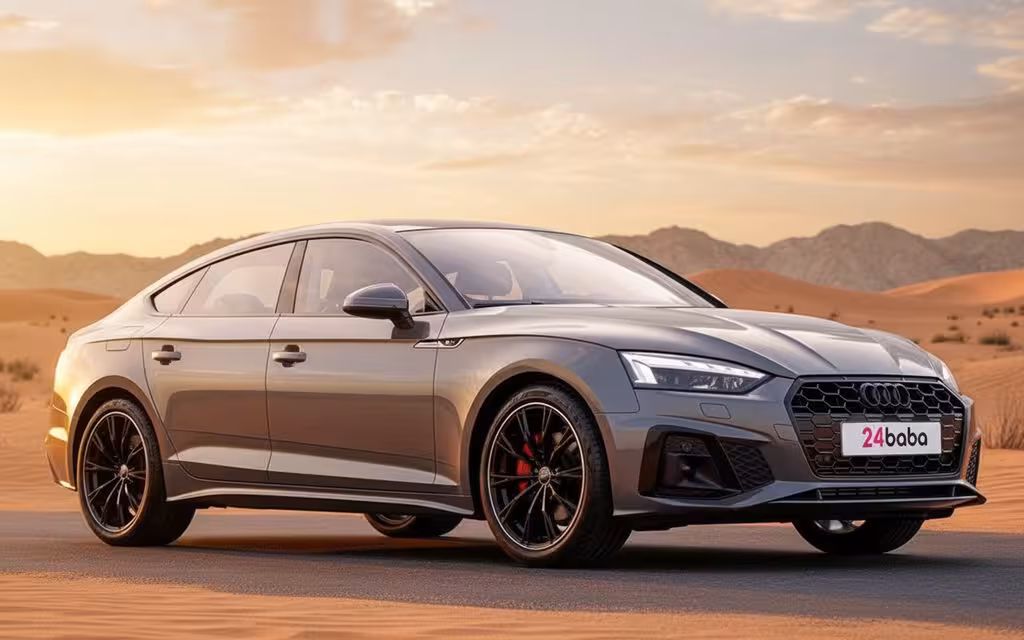 Audi A5 2023 Grey parked outdoor scene – rental in Dubai