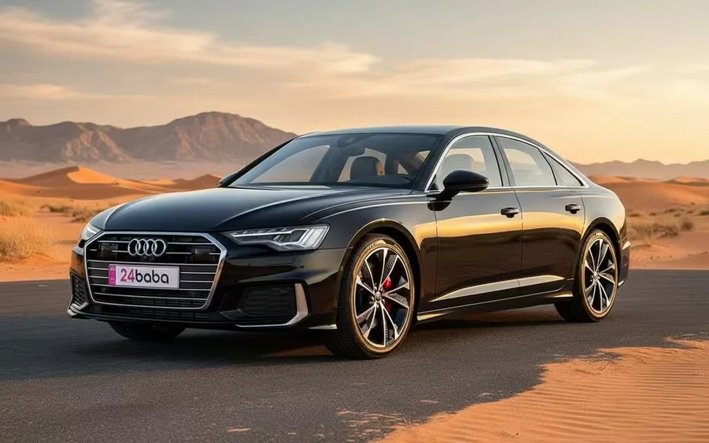 Audi A6 2022 Black front view with headlights