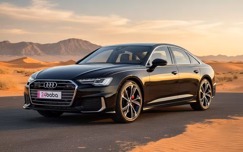 Audi A6 2022 Black front view with headlights