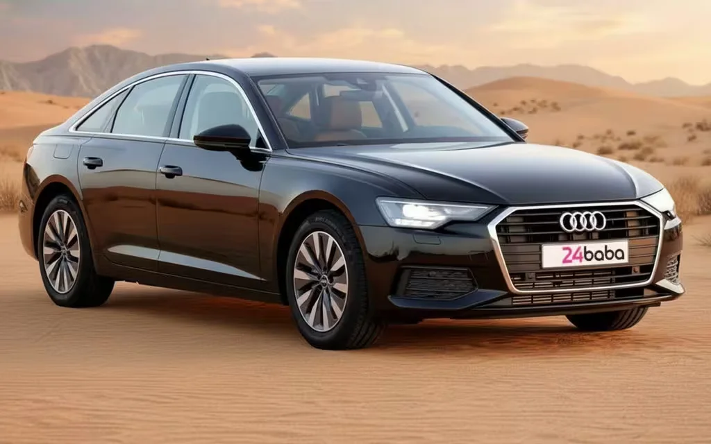 Audi A6 2023 Black front view with headlights