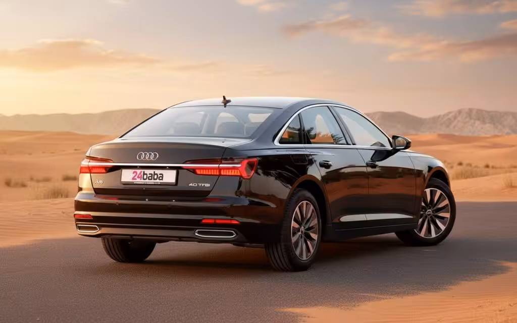 Audi A6 2023 Black rear view showing taillights