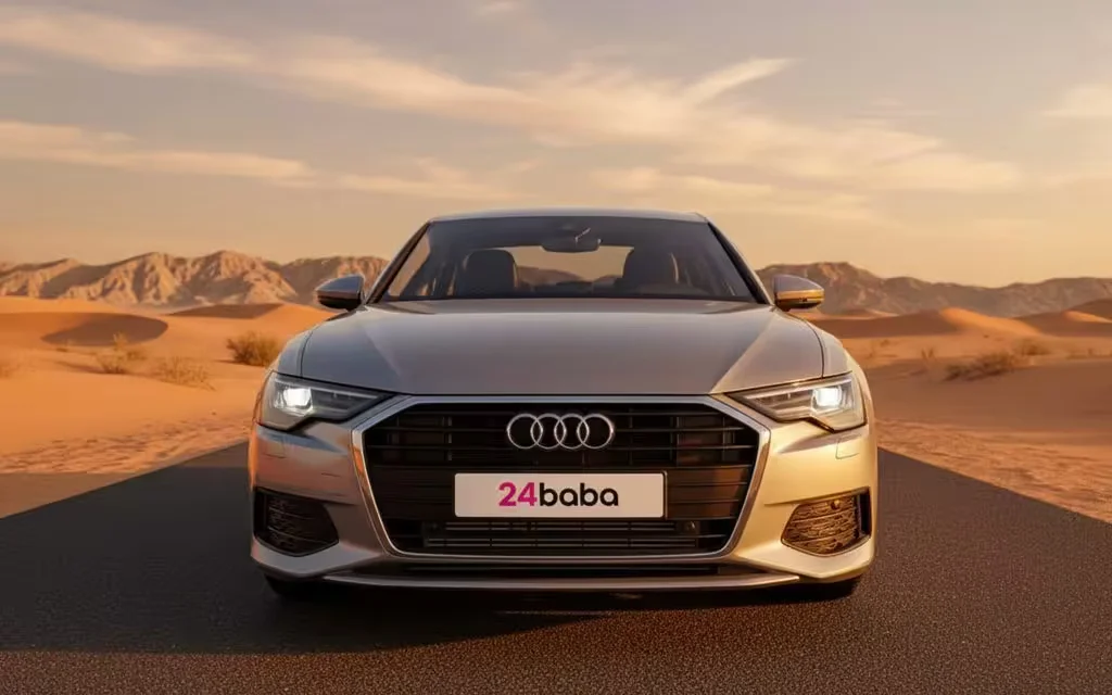 Audi A6 2023 Silver front view with headlights