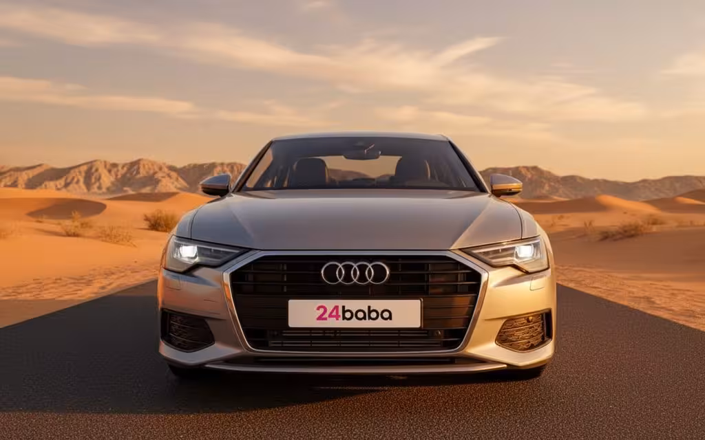 Audi A6 2023 Silver front view with headlights