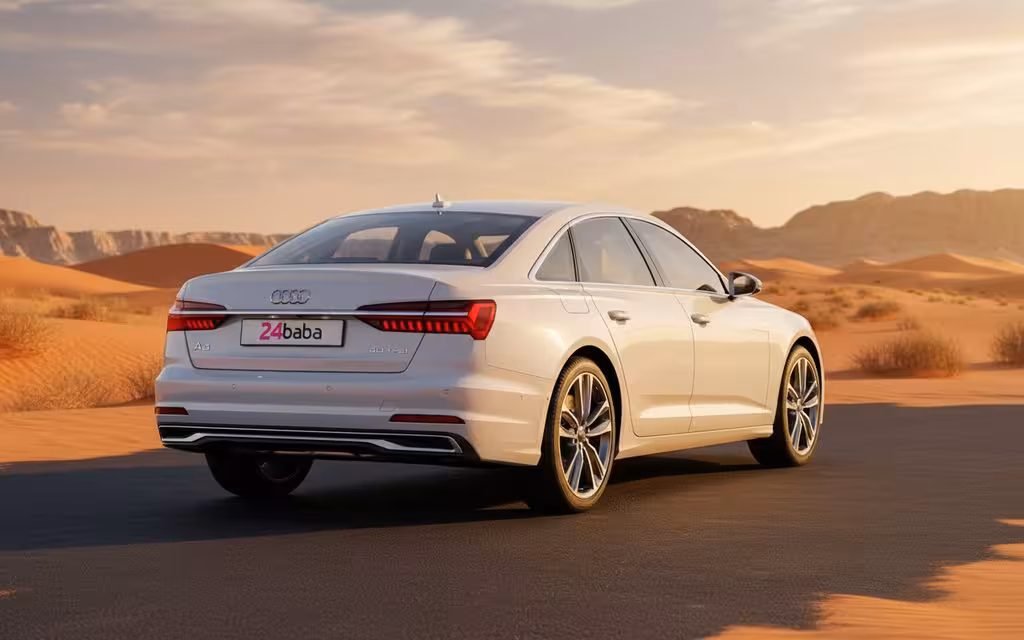 Audi A6 2024 White rear view showing taillights