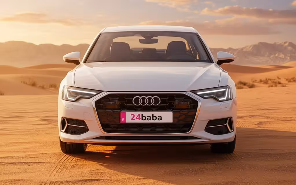 Audi A6 2024 White front view with headlights
