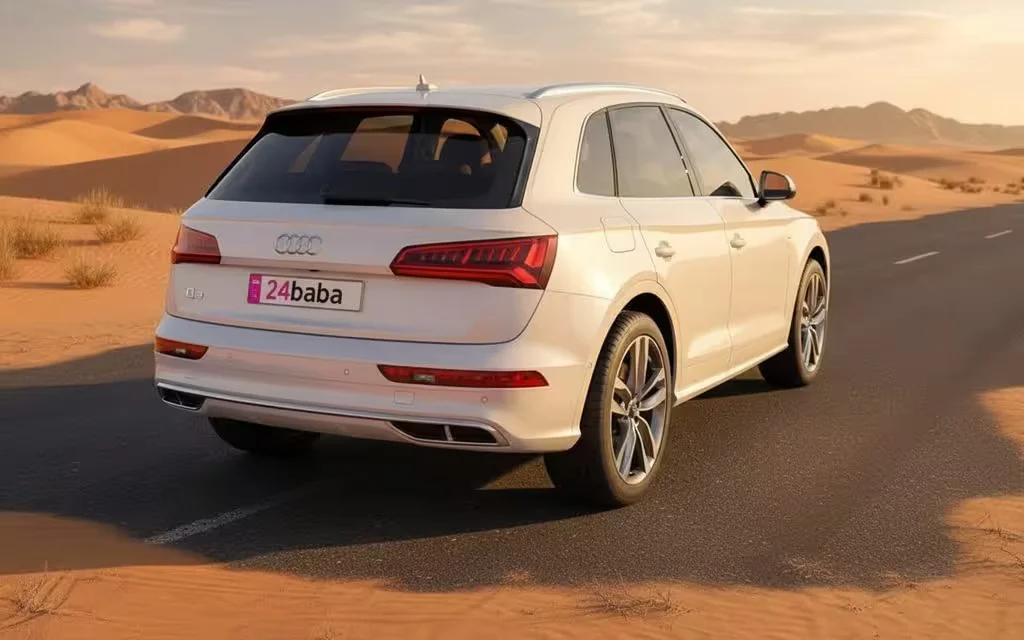Audi Q5 2024 White rear view showing taillights – rental in Dubai