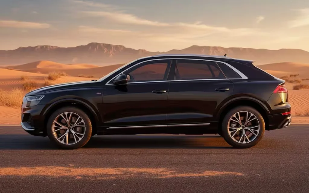 Audi Q8 2022 Black side profile – rental in Dubai