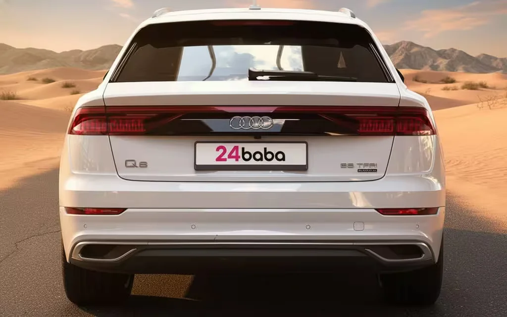 Audi Q8 2023 White rear view showing taillights – rental in Dubai