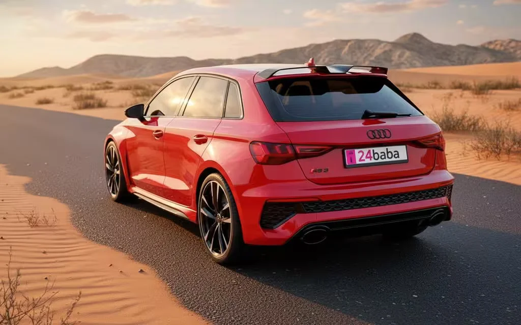 Audi Rs3 2024 Red rear view showing taillights – rental in Dubai