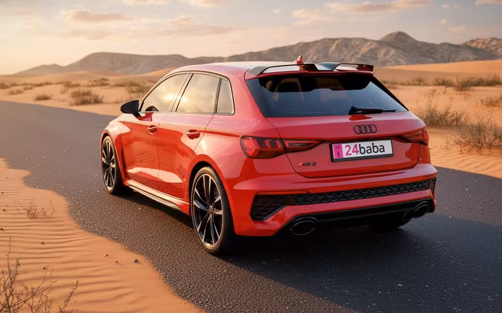 Audi Rs3 2024 Red rear view showing taillights – rental in Dubai