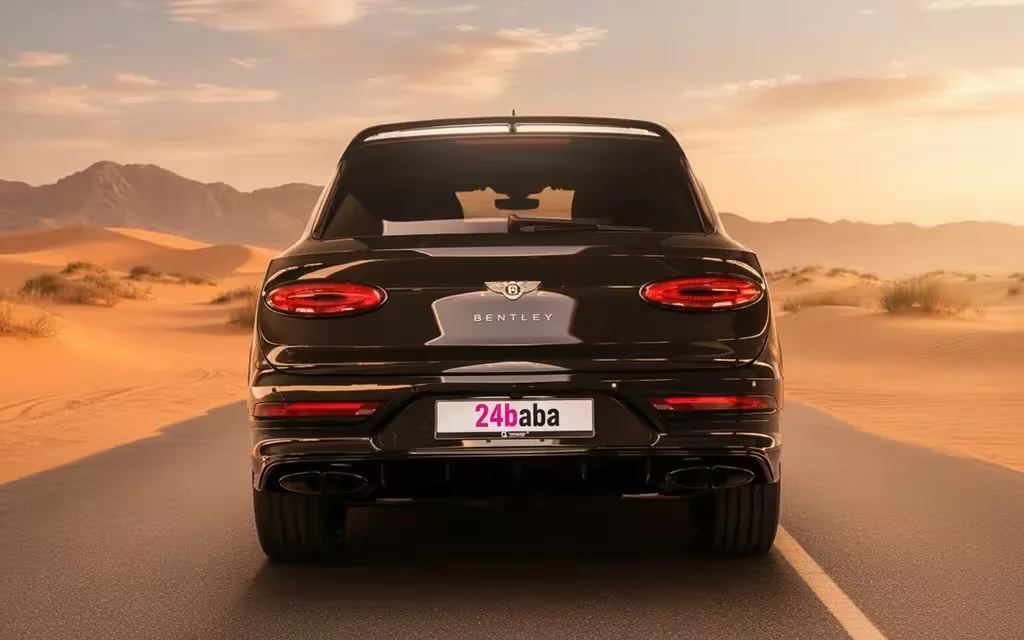 Bentley Bentayga 2022 Black rear view showing taillights – rental in Dubai