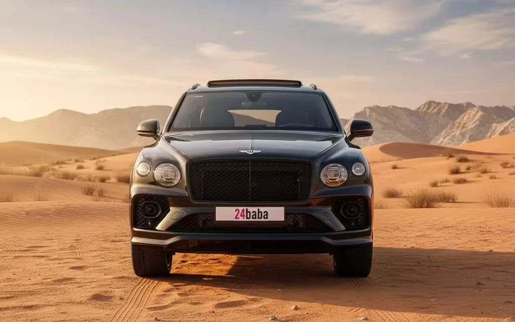 Bentley Bentayga 2022 Black front view with headlights – rental in Dubai