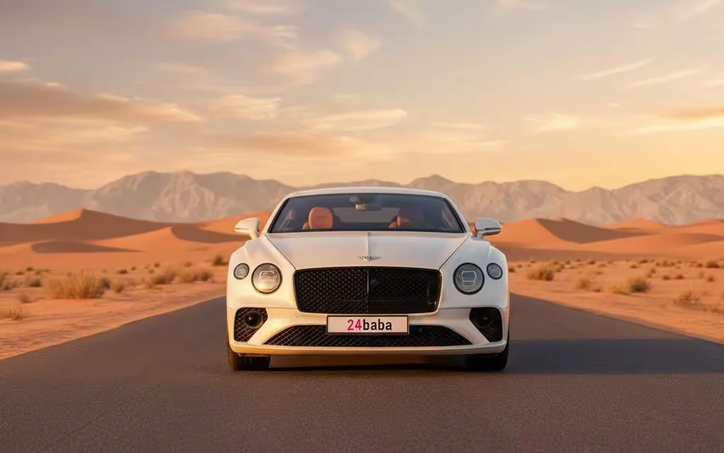 Bentley ContinentalGt Gtc 2025 White front view with headlights – rental in Dubai