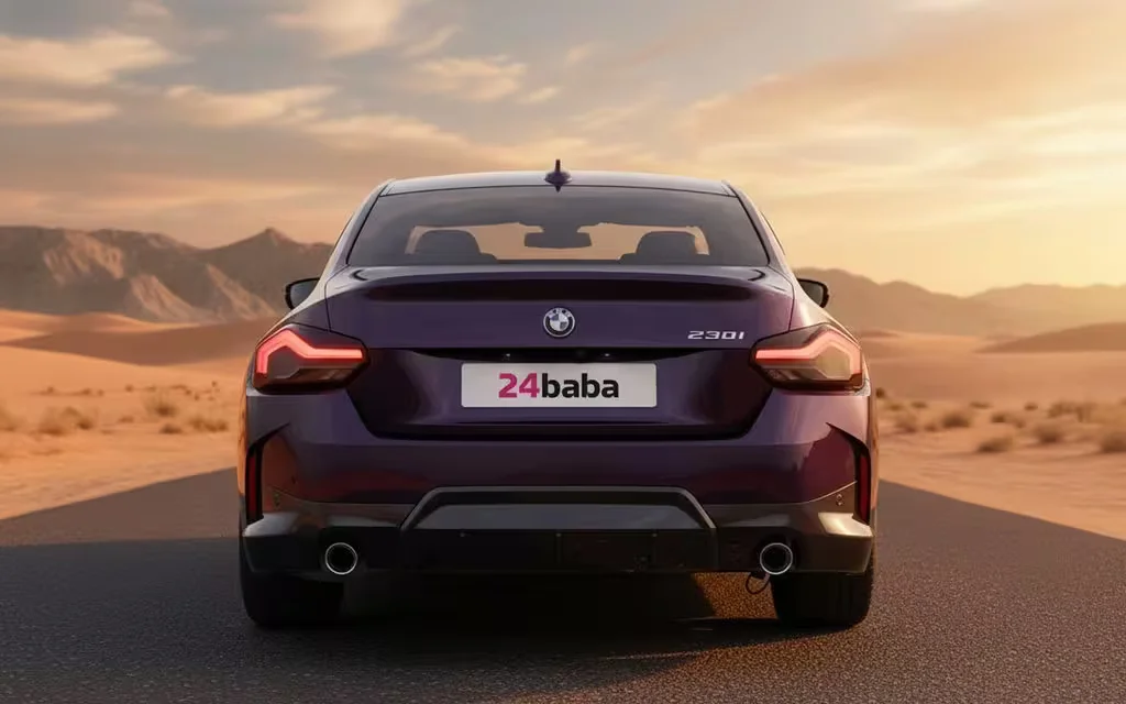 Bmw 230 2022 Purple rear view showing taillights – rental in Dubai