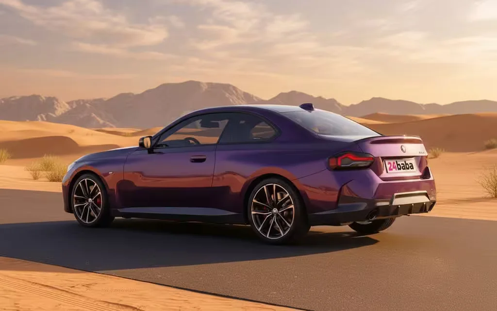 Bmw 230 2022 Purple rear view showing taillights – rental in Dubai