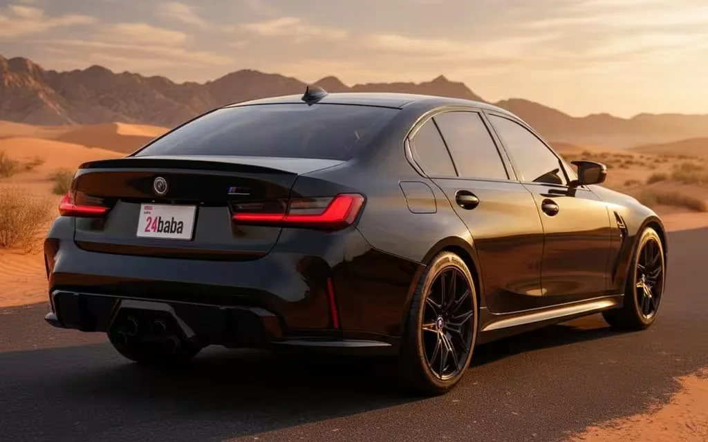 Bmw 330 2021 Black rear view showing taillights – rental in Dubai