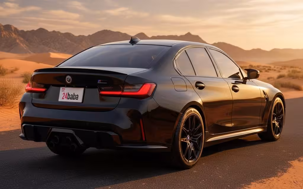 Bmw 330 2021 Black rear view showing taillights – rental in Dubai