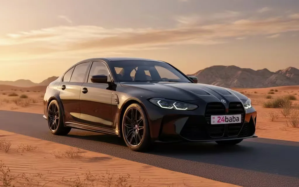 Bmw 330 2021 Black front view with headlights – rental in Dubai