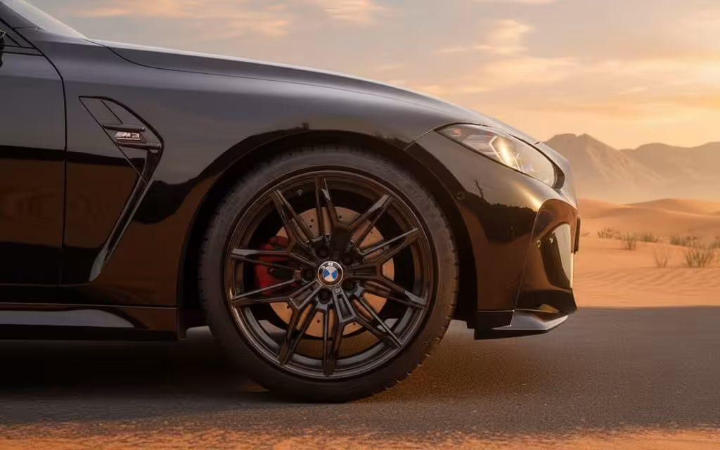 Bmw 330 2021 alloy wheel close up – rental in Dubai