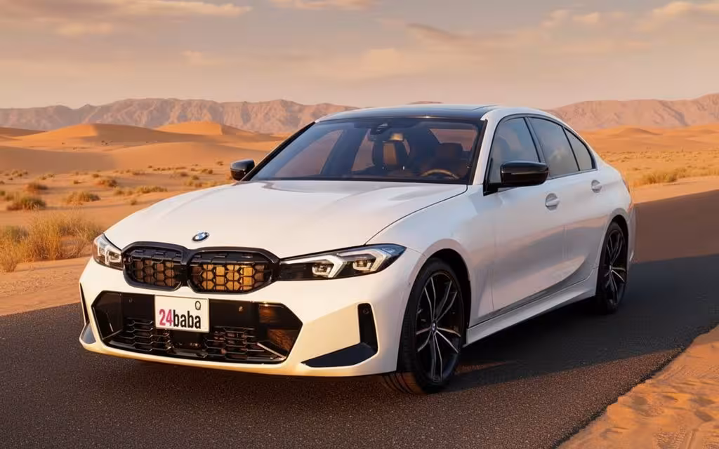 Bmw 330 2023 White parked outdoor scene – rental in Dubai