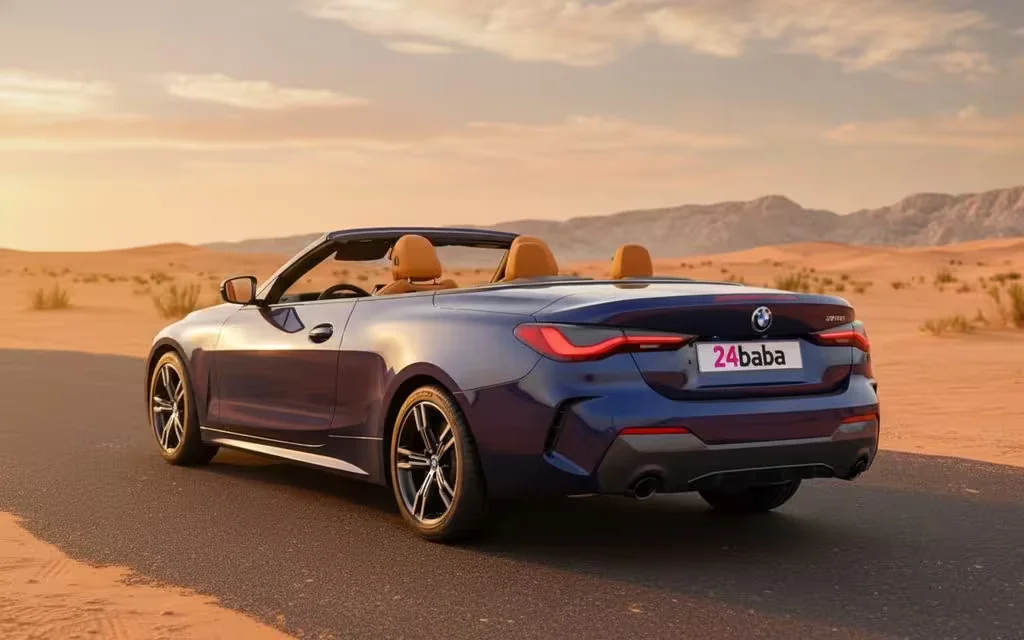 Bmw 420 2023 Blue rear view showing taillights – rental in Dubai