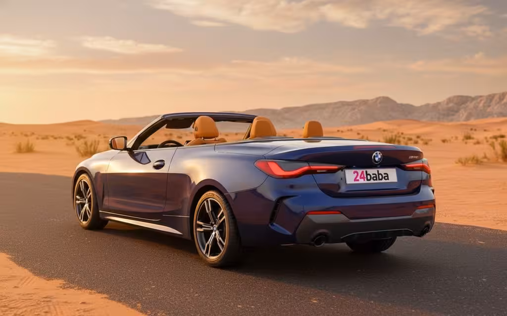 Bmw 420 2023 Blue rear view showing taillights – rental in Dubai