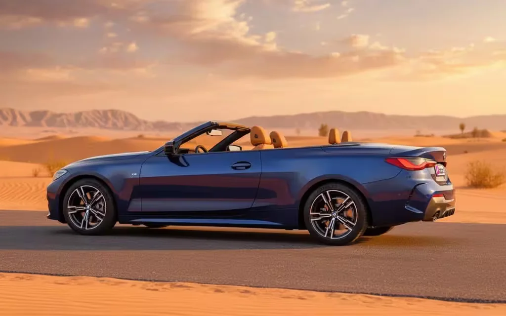 Bmw 420 2023 Blue side profile – rental in Dubai