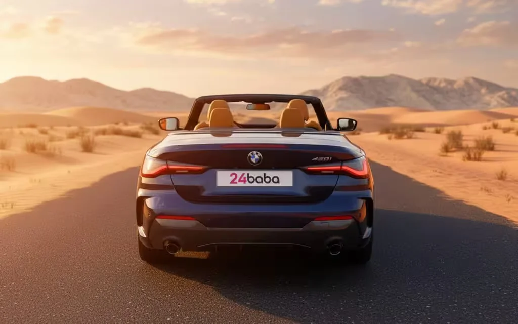 Bmw 420 2023 Blue rear view showing taillights – rental in Dubai