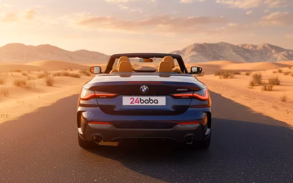 Bmw 420 2023 Blue rear view showing taillights – rental in Dubai