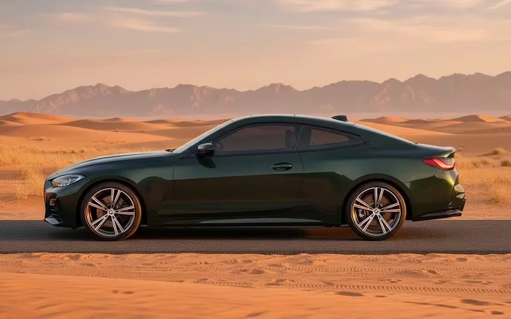 Bmw 430 2021 Green side profile – rental in Dubai