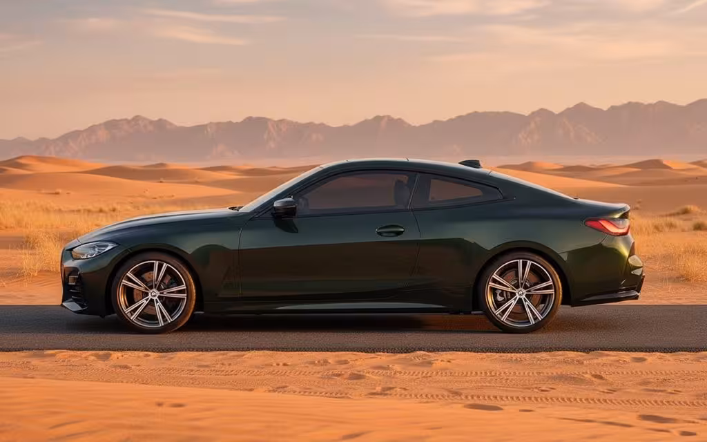 Bmw 430 2021 Green side profile – rental in Dubai