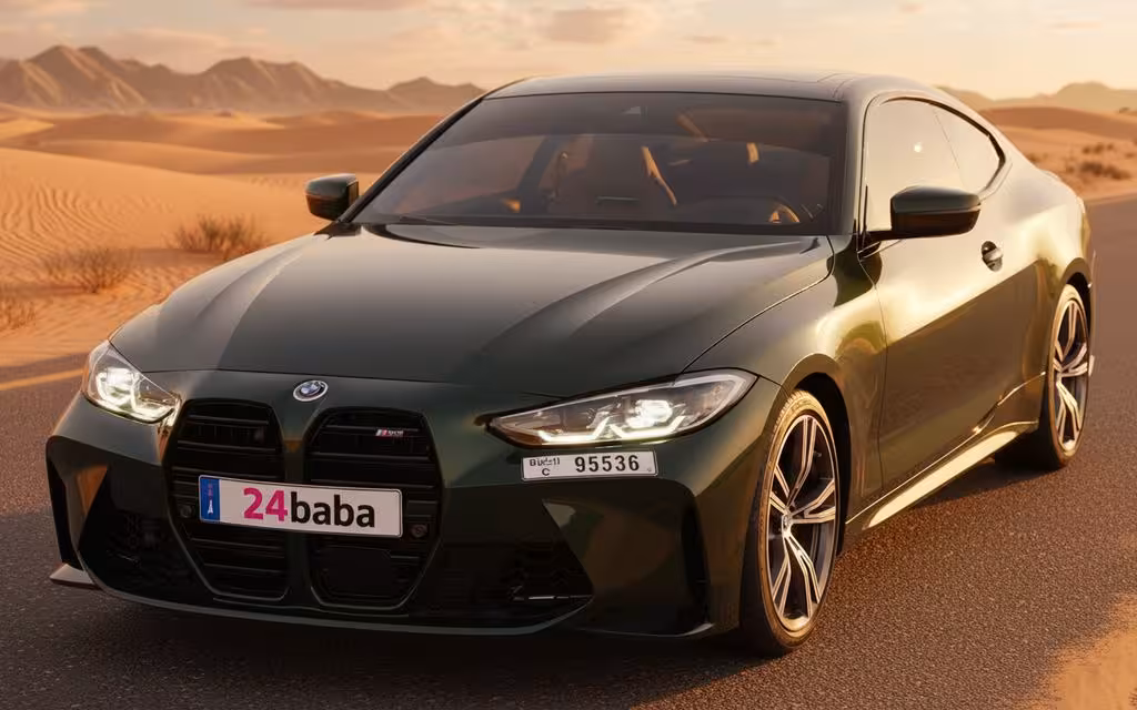 Bmw 430 2021 Green front view with headlights – rental in Dubai