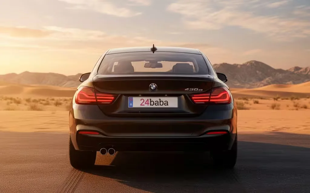 Bmw 430 2021 Black rear view showing taillights – rental in Dubai