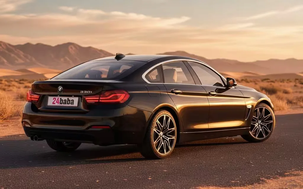 Bmw 430 2021 Black rear view showing taillights – rental in Dubai