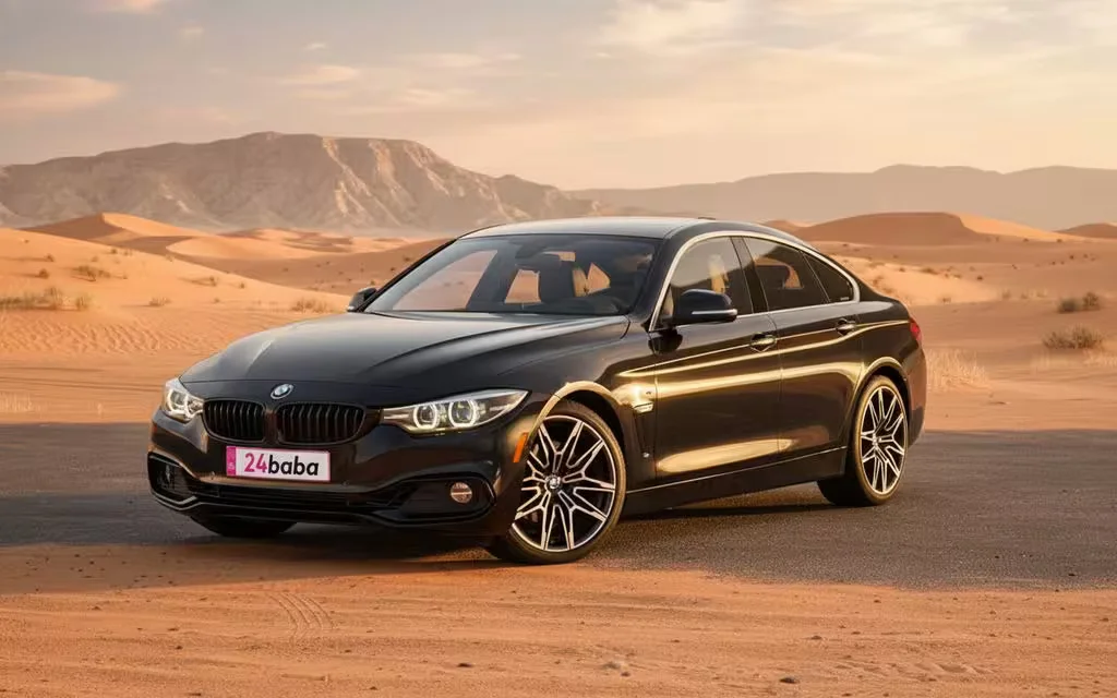 Bmw 430 2021 Black front view with headlights – rental in Dubai