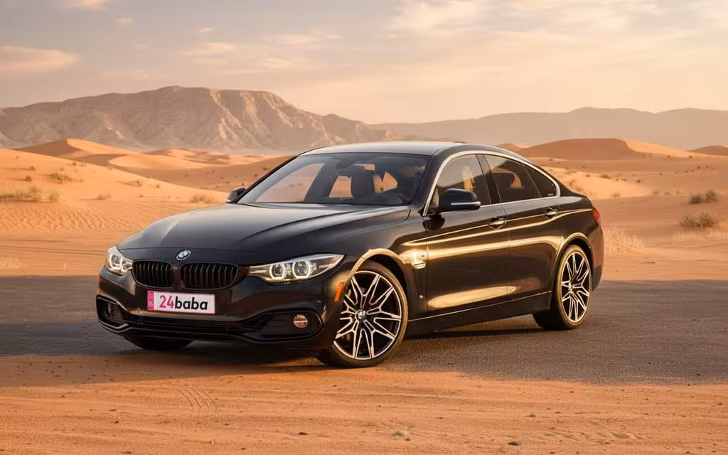 Bmw 430 2021 Black front view with headlights – rental in Dubai