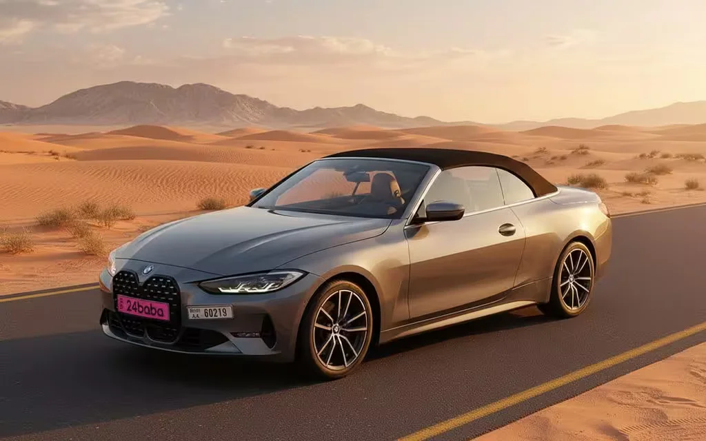 Bmw 430 2022 Grey front view with headlights – rental in Dubai