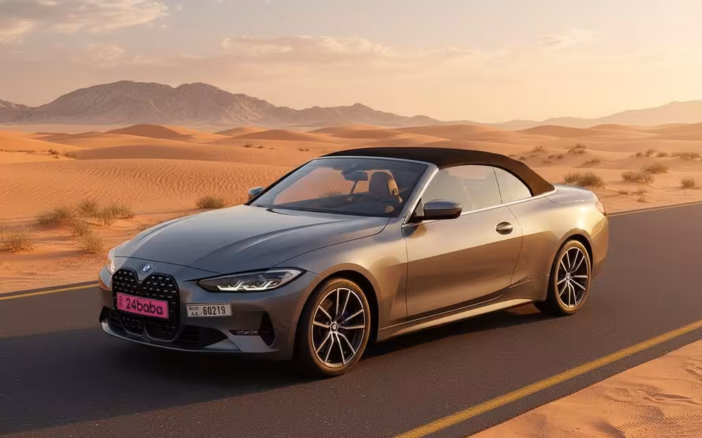 Bmw 430 2022 Grey front view with headlights – rental in Dubai