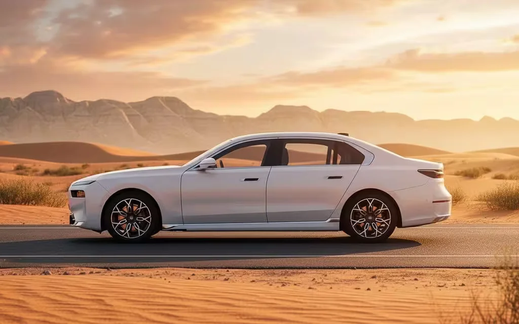 Bmw 735 2023 white side profile – rental in Dubai