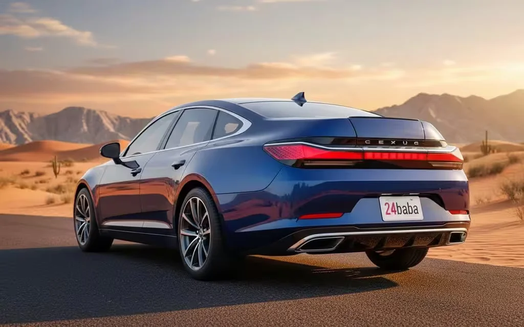 Bmw 735 2023 blue rear view showing taillights – rental in Dubai