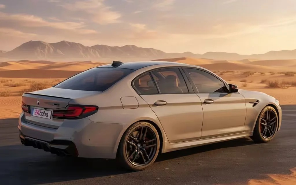 Bmw M5 2022 Grey rear view showing taillights – rental in Dubai
