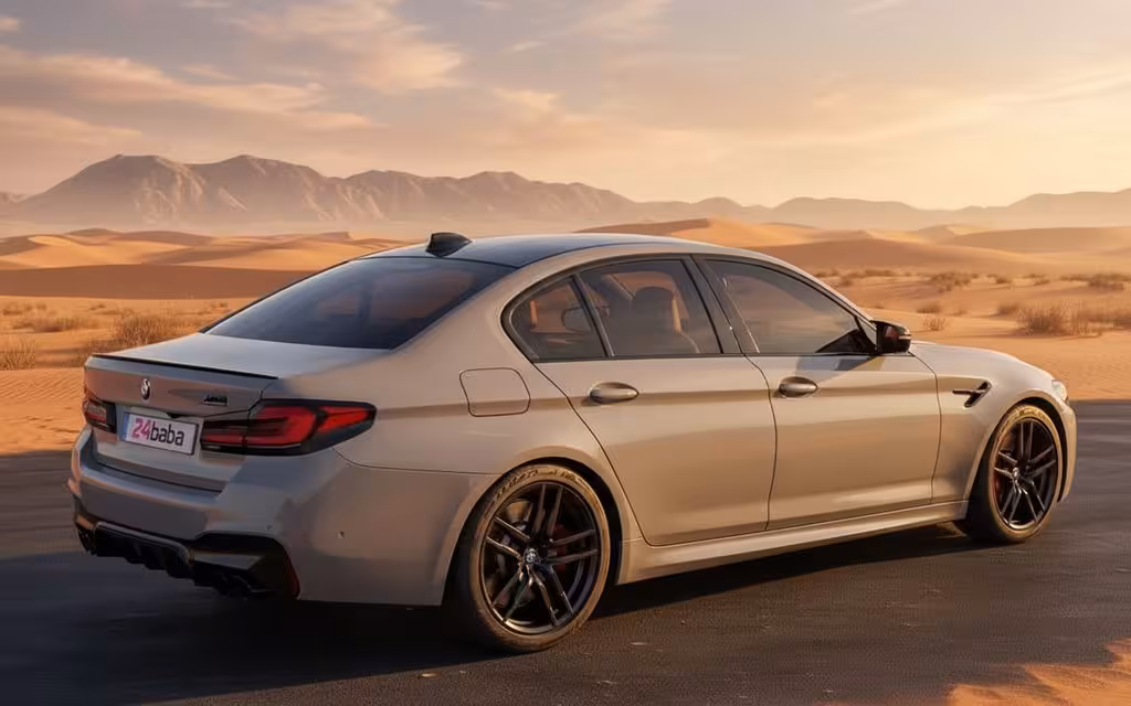 Bmw M5 2022 Grey rear view showing taillights – rental in Dubai