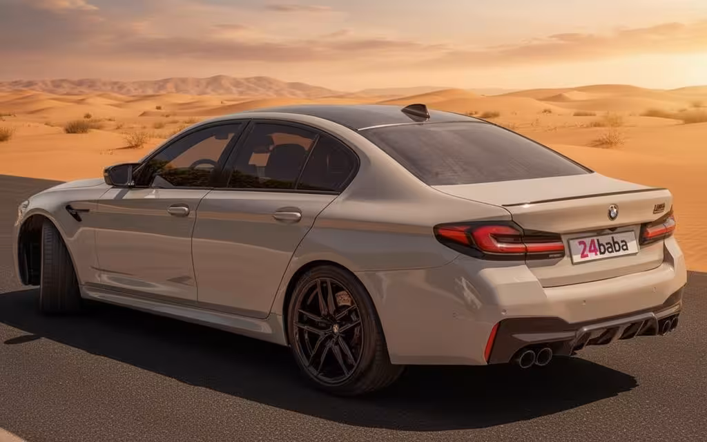 Bmw M5 2022 Grey rear view showing taillights – rental in Dubai