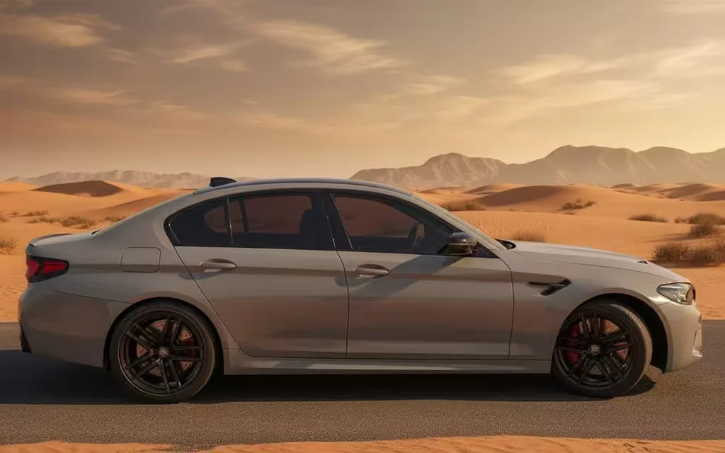 Bmw M5 2022 Grey side profile – rental in Dubai