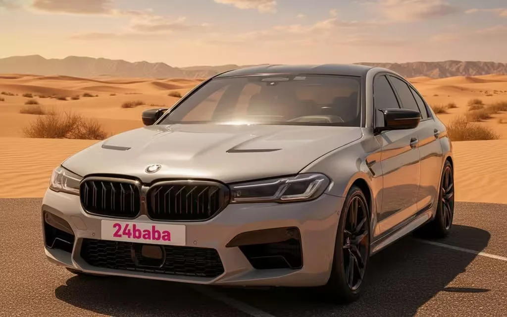 Bmw M5 2022 Grey front view with headlights – rental in Dubai